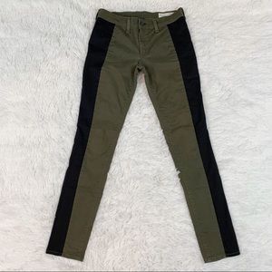 Rag & bone Fatigue skinny chino pants with black side panel stripe olive green